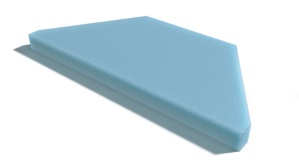 Clipped corner trapezoid foam cushion custom cut for angled seating