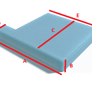 Custom L Shape (Left Lug) seat cushion foam cut to size