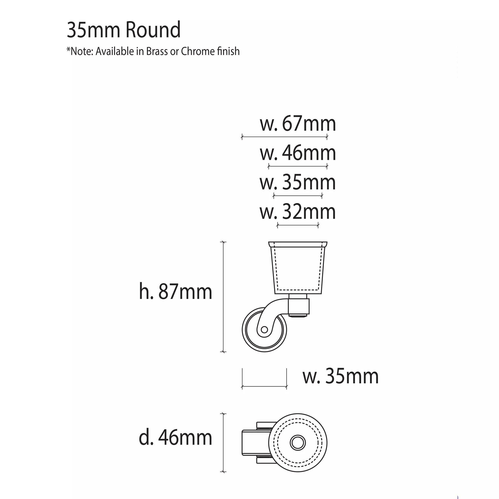 Castor & Cup 35mm Round Brass - Image 2