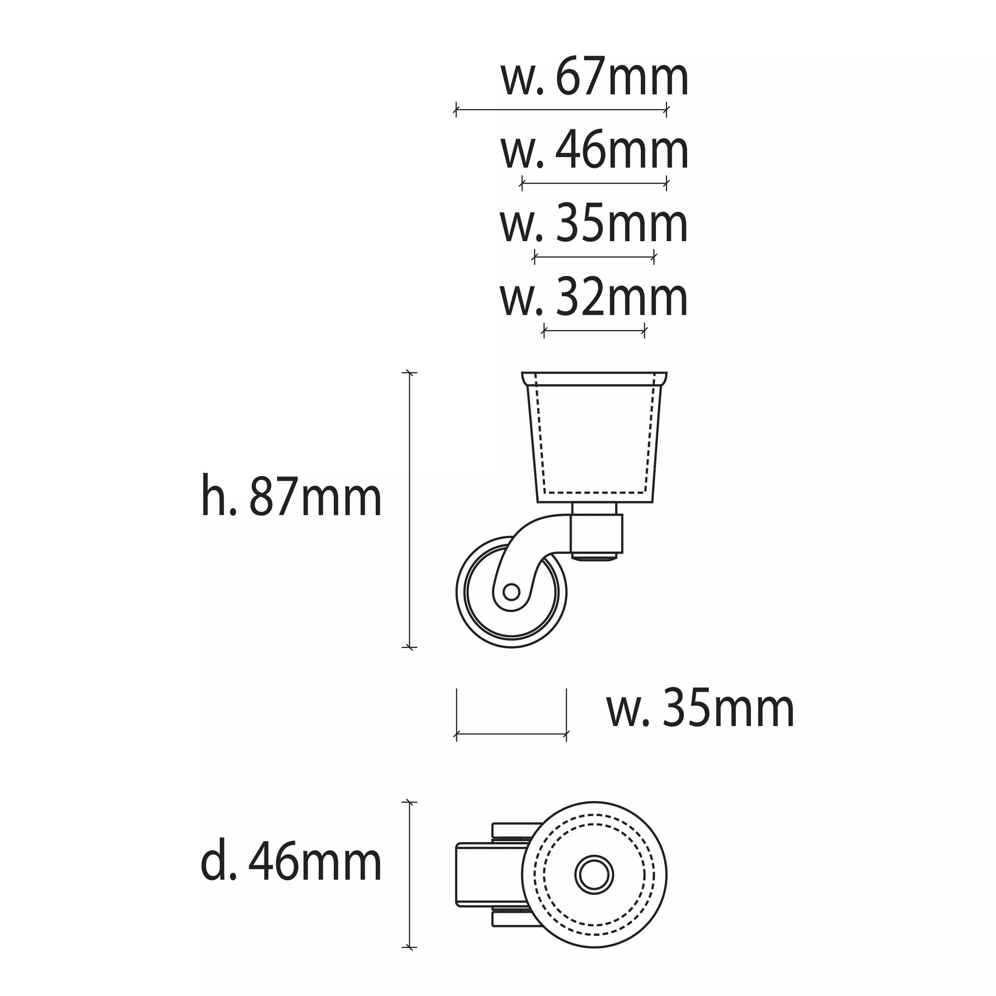 Castor & Cup 37mm  Square Brass - Image 2