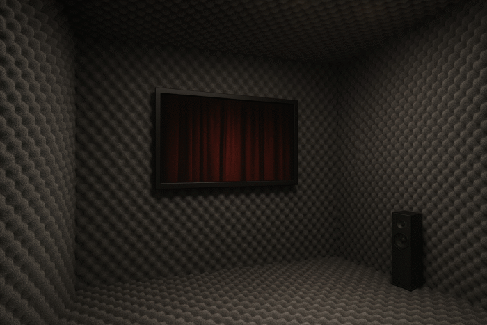 Acoustic foam panel packs (50 mm egg-crate foam) installed in a soundproof room