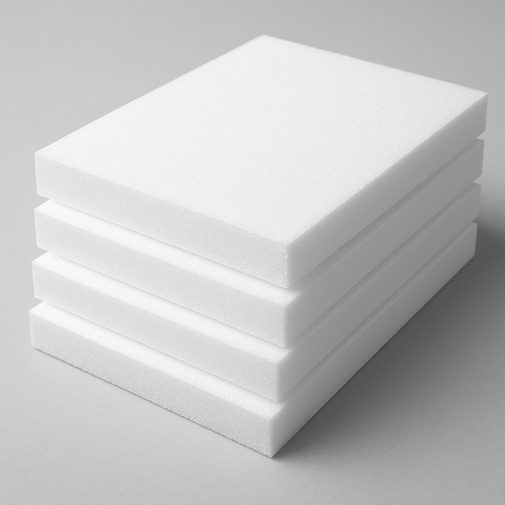 White polystyrene foam sheets stacked neatly – cut to size