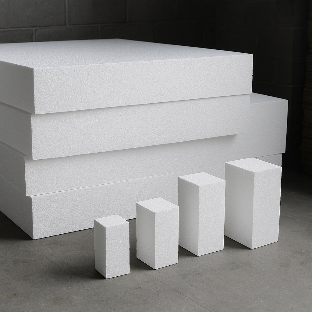Polystyrene cut to size – EPS foam blocks stacked for packaging and insulation