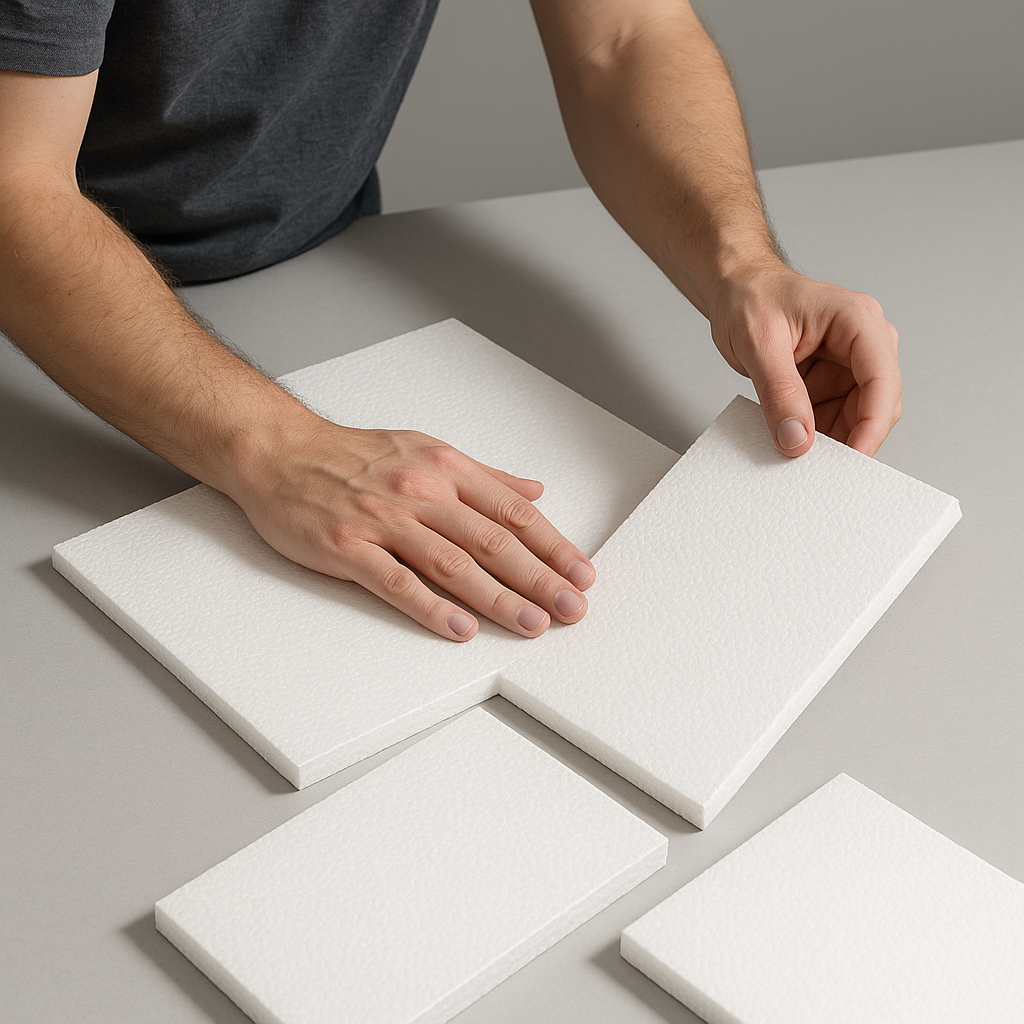 Man Using Polystyrene Foam Sheets