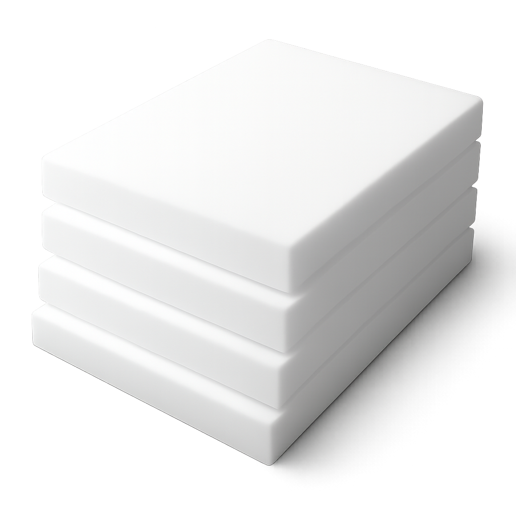 White polystyrene foam sheets stacked neatly – cut to size