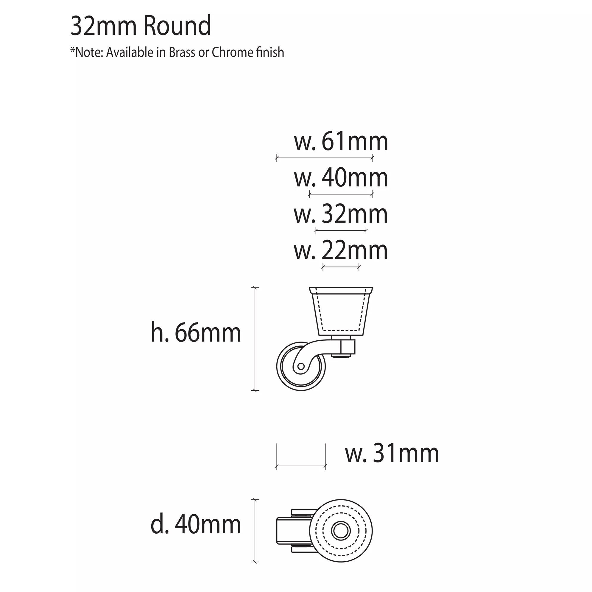Castor & Cup 32mm Round Chrome specs