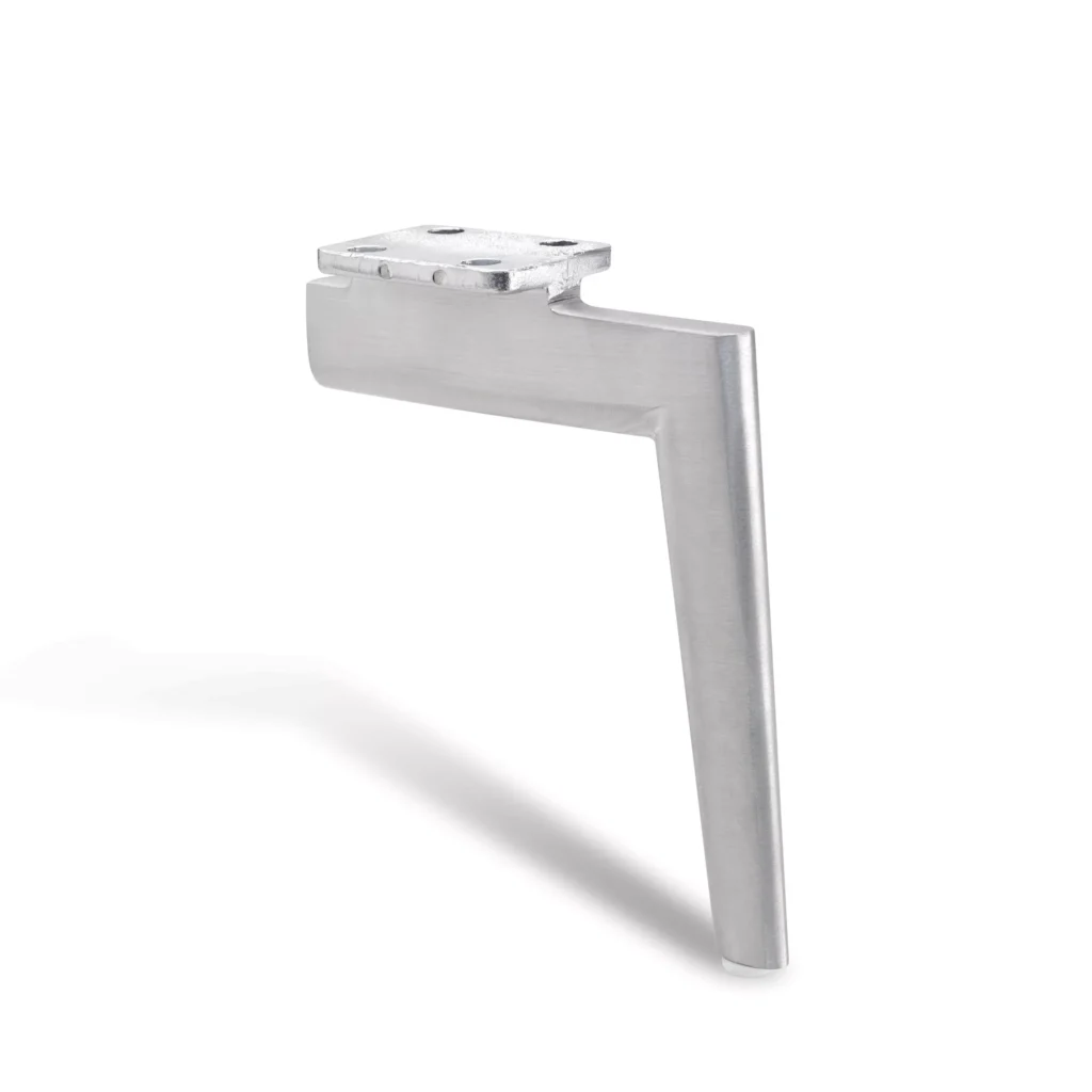 Zenith 190mm brushed steel furniture leg with nylon glide for upholstery projects