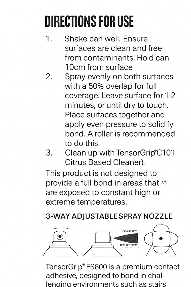 TensorGrip FS600 Carpet & Upholstery Spray Adhesive – 500ml - Image 2